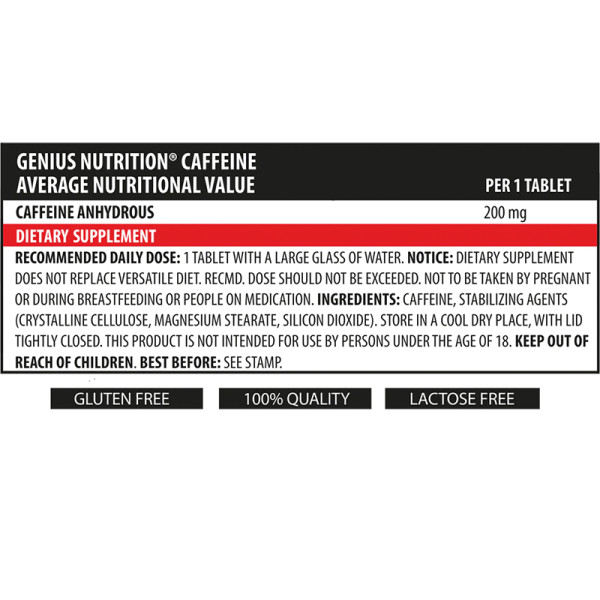 Skład produktu  Genius Nutrition kofeina 90 tabletek