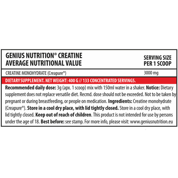 Skład produktu Genius Nutrition Creatine Creapure 300g