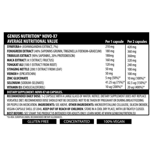 Product composition Genius Nutrition Novo-X7 60 caps.