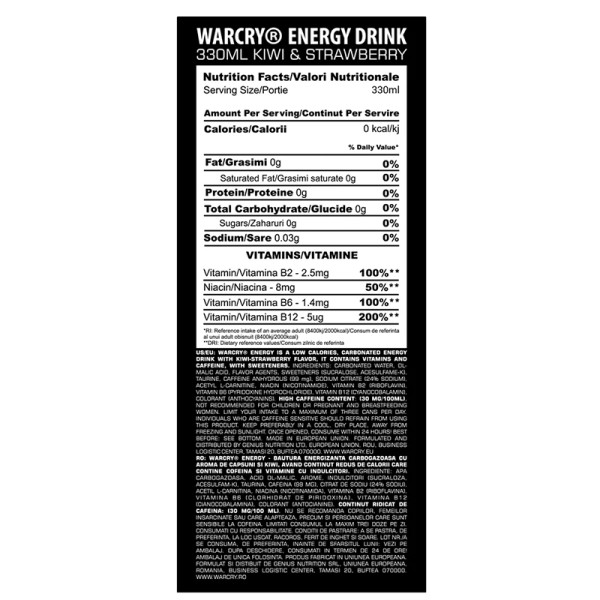 Skład produktu Genius Nutrition Warcry Energy Drink 300ml Truskawka-Kiwi