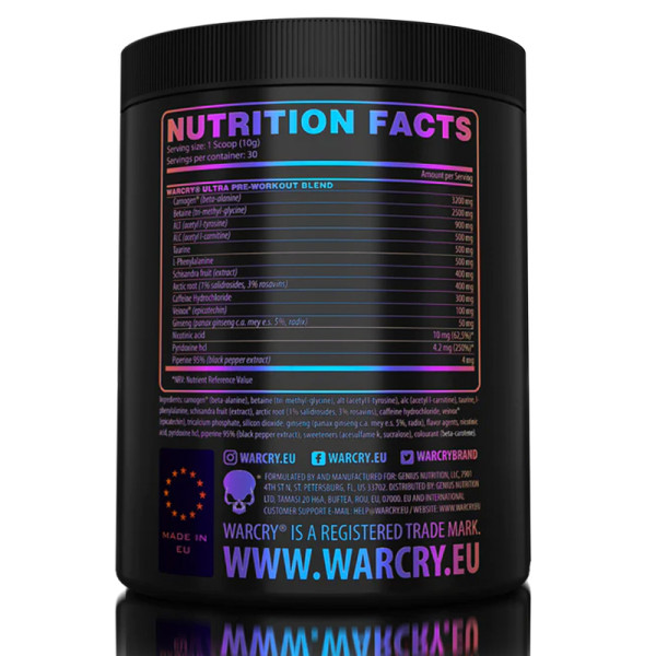 Product composition Genius Nutrition Warcry Ultra 300g