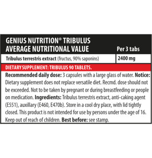 Product composition  Genius Nutrition Tribulus 90 caps.