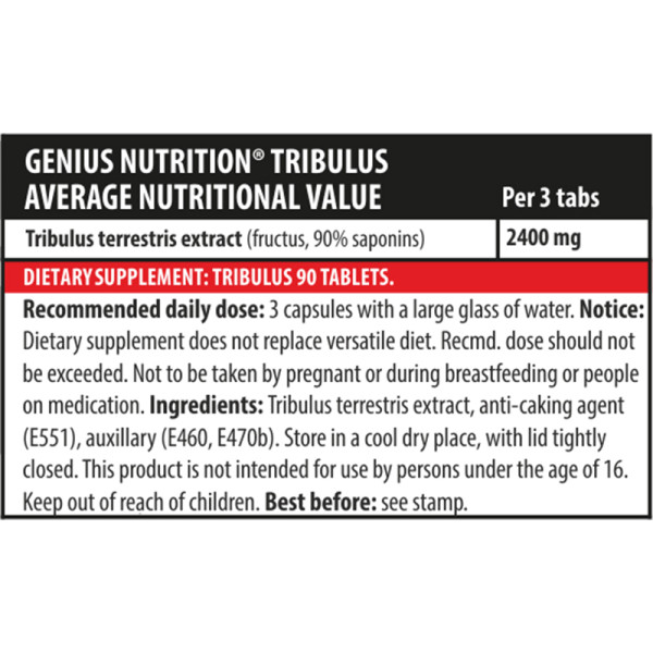 Product composition  Genius Nutrition Tribulus 90 caps.