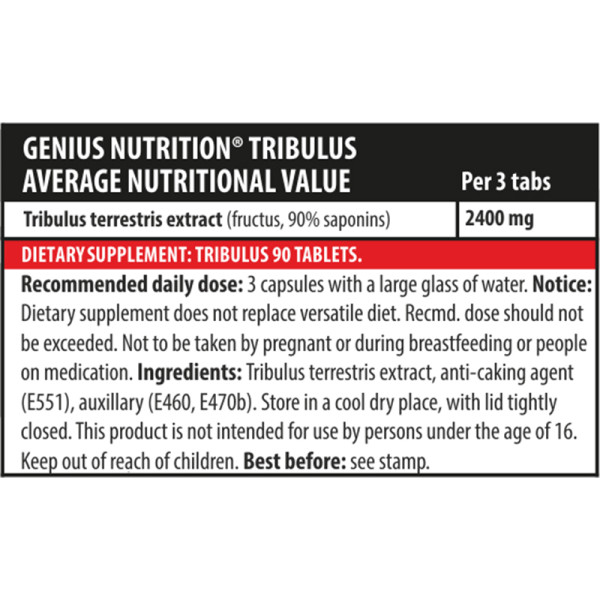 Skład produktu  Genius Nutrition Tribulus 90 caps.