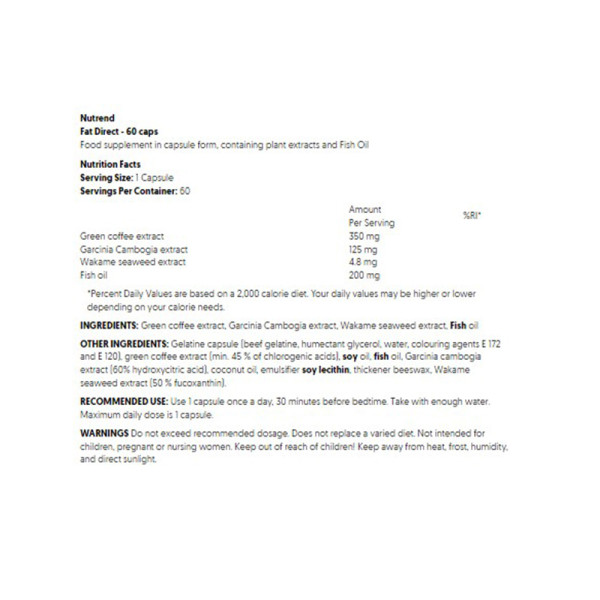 Product composition Nutrend Fat Direct 60 caps.