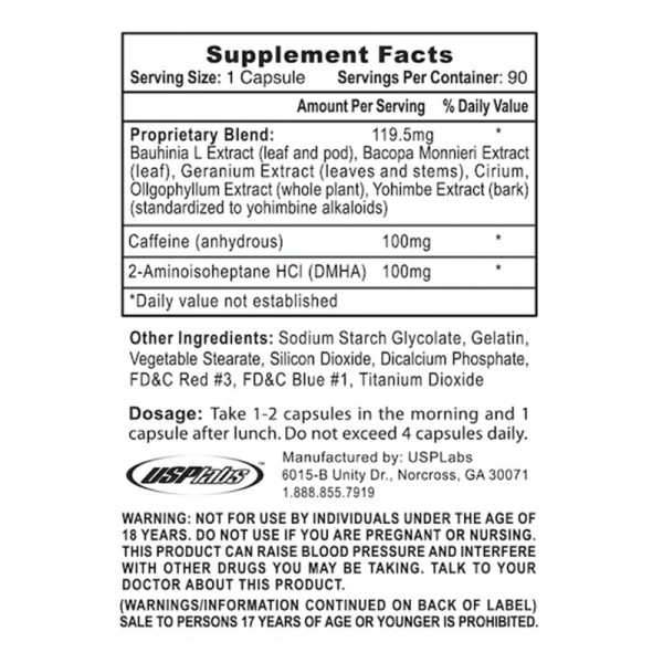 Product composition OxyElite Pro DMHA 90 caps.