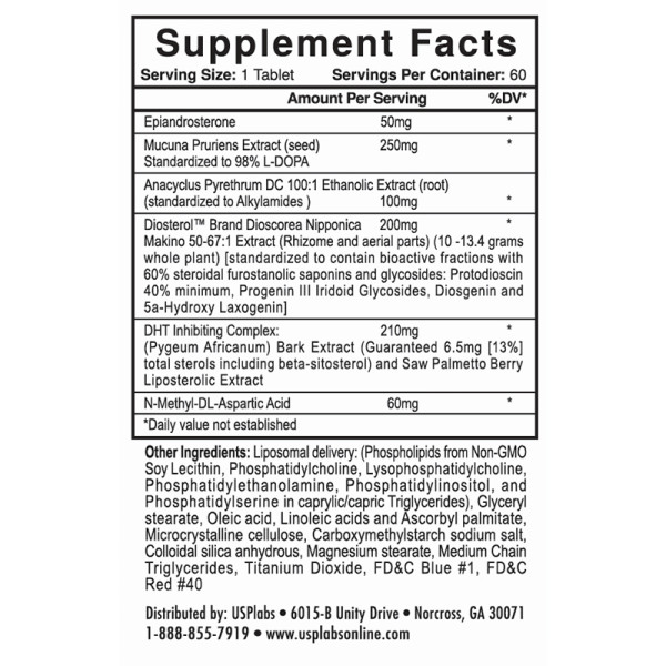 Product composition USP Labs ULTIMATE-T 60 caps.