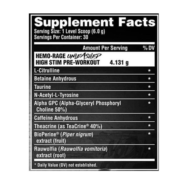 Product composition Nutrex HEMO-RAGE UNLEASHED 180g