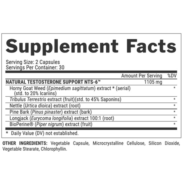 Product composition Nutrex VITRIX MALE PERFORMANCE NTS-6 30 caps.