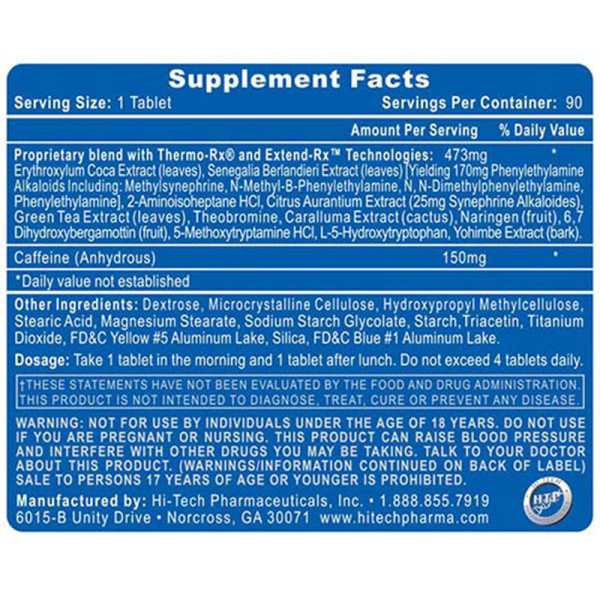 Product composition Hi-Tech Pharma LIPODRENE ELITE 90 caps.