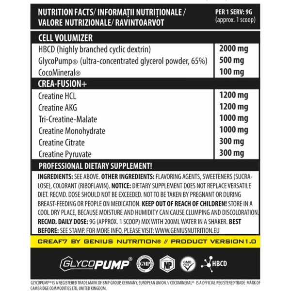 Skład produktu Genius Nutrition Crea F7 405 g Stormy lime
