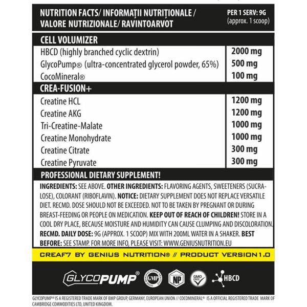 Product composition Genius Nutrition Crea F7 405g