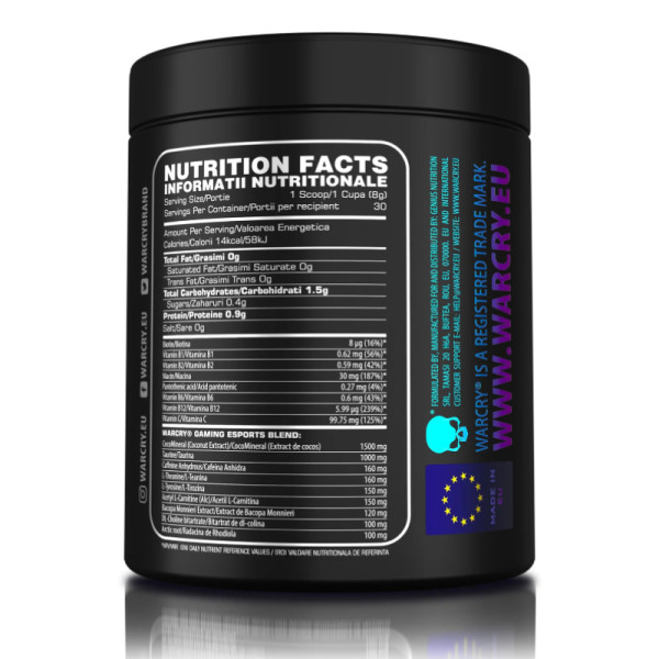 Product composition Genius Nutrition Warcry Gaming 240g Kiwi Sweet