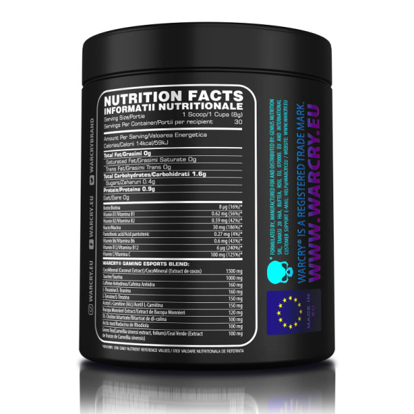 Product composition Genius Nutrition Warcry Gaming 240g Peach Assault