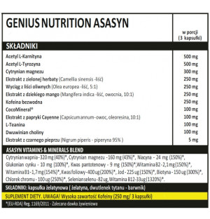 composition Genius Nutrition Asasyn 180 caps.