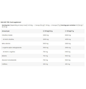 Product composition BAD ASS Pre 425g