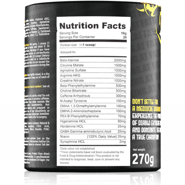 Zusammensetzung DIABLO PRE-WORKOUT 250G Mango-Erdbeere