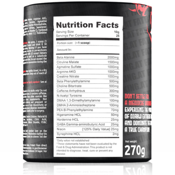 Product composition DIABLO PRE-WORKOUT 250G Cola