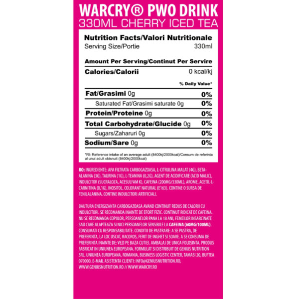 Product composition Genius Warcry PWO 330ml Cherry