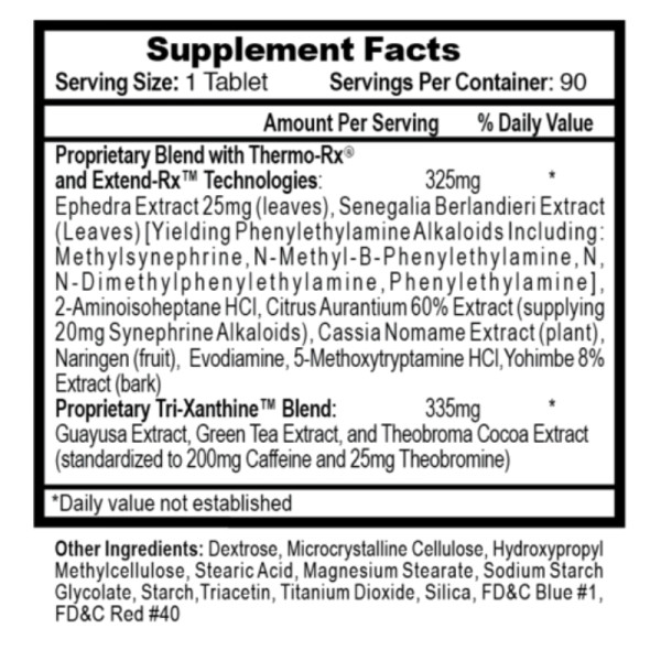 Product composition Hi-Tech Pharma LIPODRENE HARDCORE 90 caps.