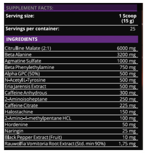 Product composition Dark Labs Crack Barbarian Edition 375g