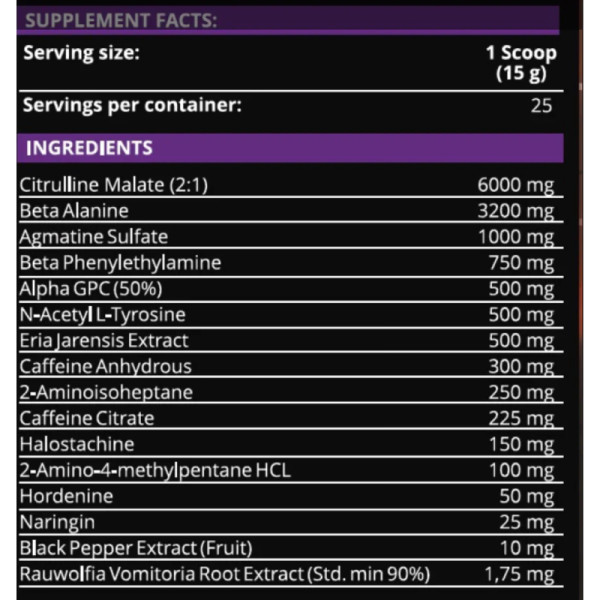 Product composition Dark Labs Crack Barbarian Edition 375g