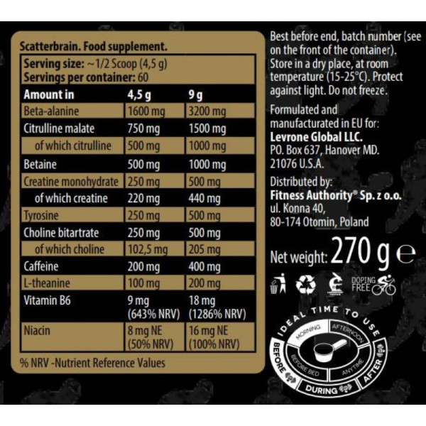 Product composition Kevin Levrone SCATTERBRAIN 270g