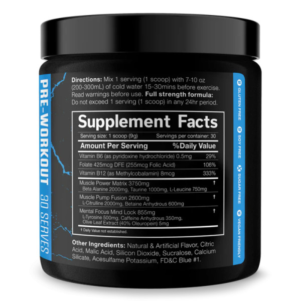 Product composition JNX Sports The Shadow! Prework-Out 270g blue raspberry