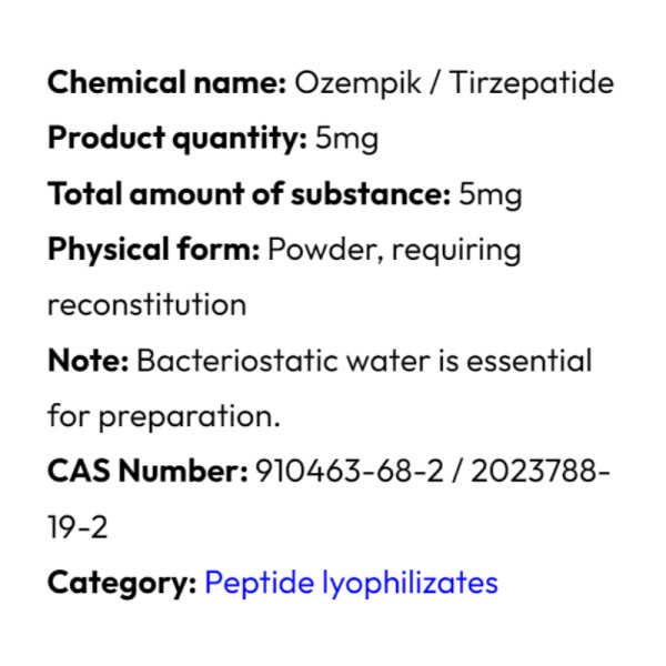 Detailed information Powerock Pharma ACETYL GLP-1+GIP 5mg