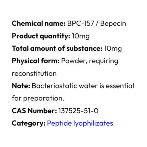 Detailed information Powerock Pharma BPC-157 10mg