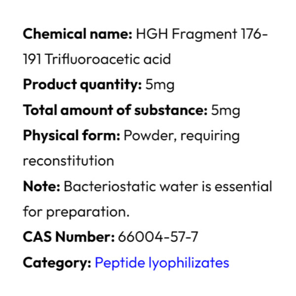 Detailed information Powerock Pharma HGH FRAGMENT 176-191 5mg