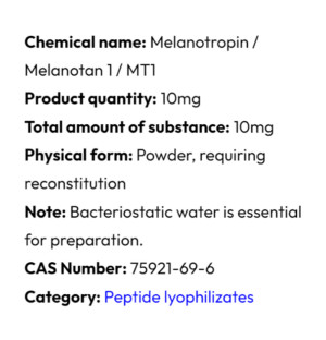 Detailed information Powerock Pharma MT1 (MELANOTAN 1) 10mg