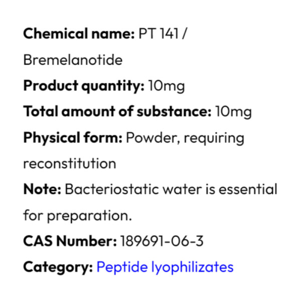 Detailed information Powerock Pharma PT141 10mg