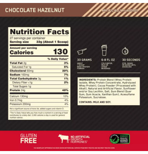 Product composition ON 100% Whey Gold Standard 907g chocolate with nuts