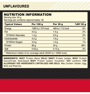 Skład produktu ON 100% Whey Gold Standard 2280g Bez Smaku