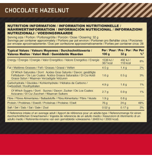 Product composition ON 100% Whey Gold Standard 2280g chocolate hazaelnut