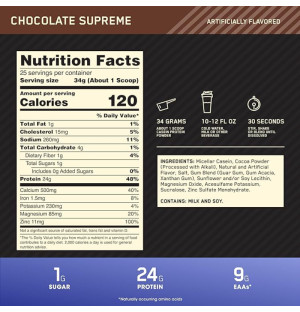 Product composition ON 100% Gold Standard Casein 910g chocolate