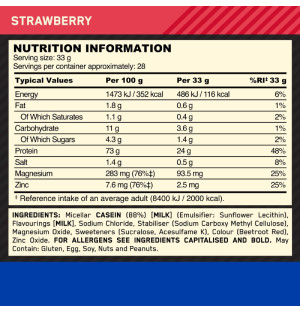 Skład produktu Optimum Nutrition 100% Gold Standard Casein 910g truskawka