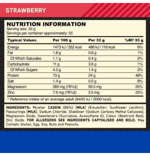 Skład produktu Optimum Nutrition 100% Gold Standard Casein 1810g truskawka