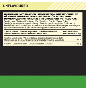 Skład produktu Optimum Nutrition Micronised Creatine Powder 634g