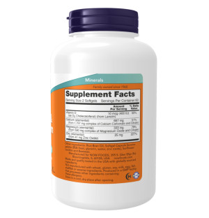 Product composition NOW Foods Calcium & Magnesium with Vitamin D3 and Zinc 240 caps. Softgels