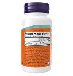 Product composition NOW Foods Chromium Picolinate 200mcg 100 caps. Vege