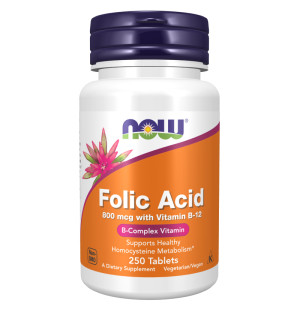 NOW Foods Folic Acid 800mcg with Vitamin B-12 250 tabs.