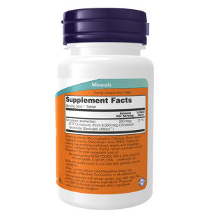 Product composition NOW Foods GTF Chromium 200mcg 100 tabs.