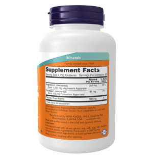 Product composition NOW Foods Magnesium & Potassium Aspartate with Taurine 120 caps. Vege