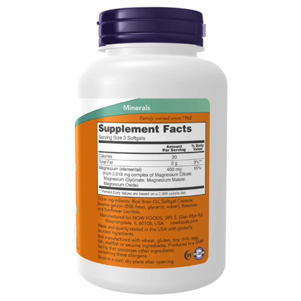 Product composition NOW Foods Magnesium Citrate 90 caps. Softgels