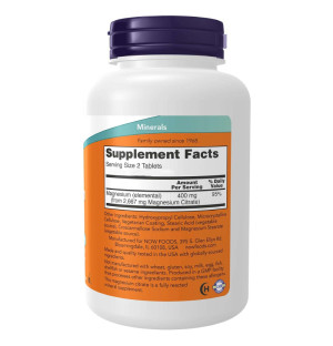 Product composition NOW Foods Magnesium Citrate 200mg 100 tabs.