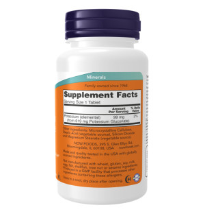 Product composition NOW Foods Potassium Gluconate 99mg 100 tabs.