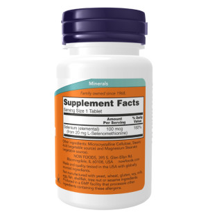 Product composition NOW Foods Selenium 100mcg 100 tabs.