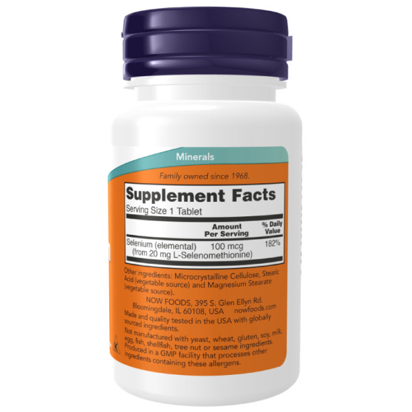 Product composition NOW Foods Selenium 100mcg 100 tabs.